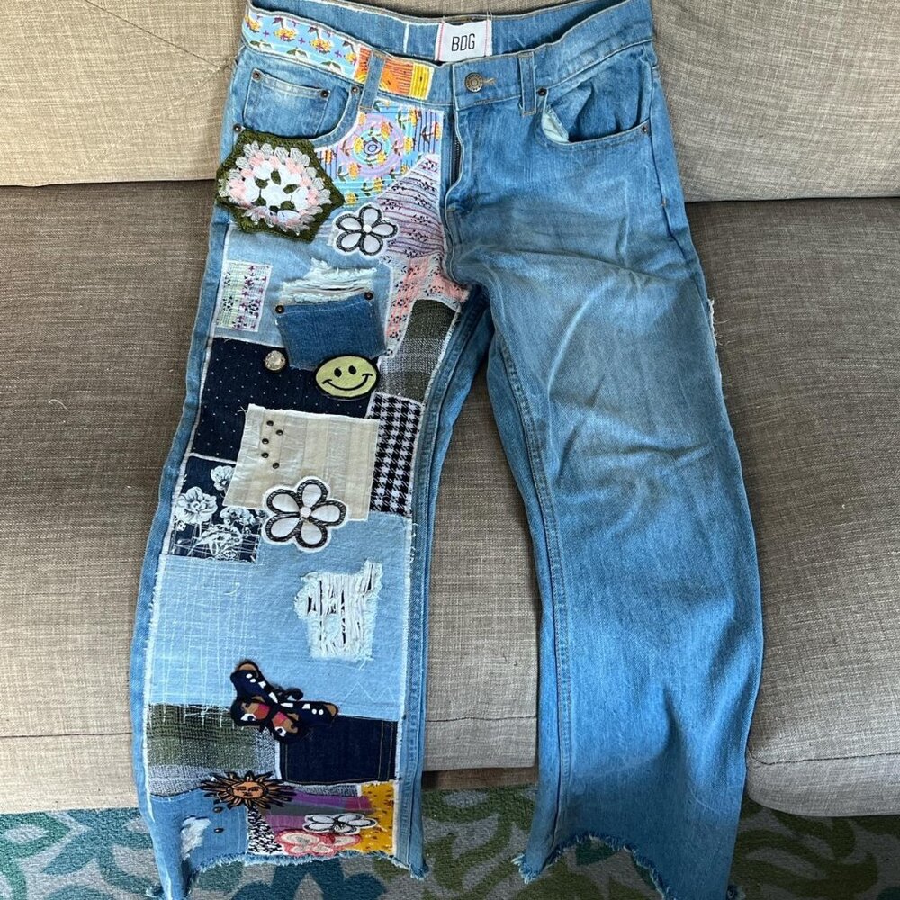 BDG Urban Outfitters Boot Leg Jeans with Patterned Embroidery